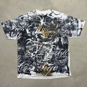 Vintage Y2K Miami Ink T Shirt Men's SZ XL Skull Snake Flames Smoke Rap Art
